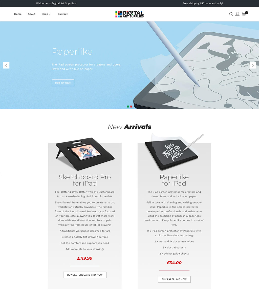Digital Art Supplies Website development design