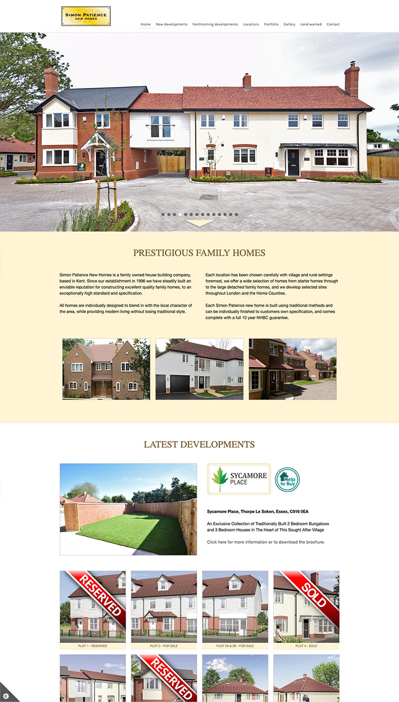 simon patience new homes UK Website development design